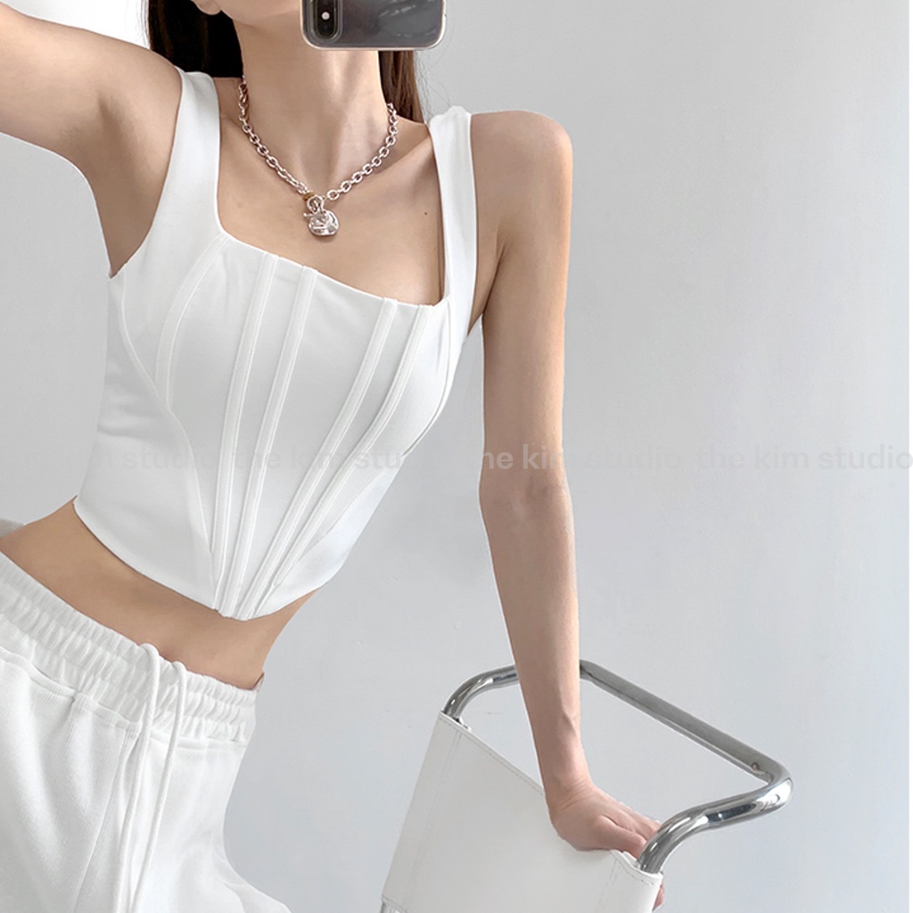 Áo croptop 2 dây áo kiểu corset khóa lưng The Kim , áo 2 dây bản to cổ vuông A157