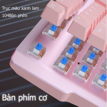 Combo Bộ Bàn Phím cơ Chuột gaming hồng - blueswitch có dây fullsize 104 phím