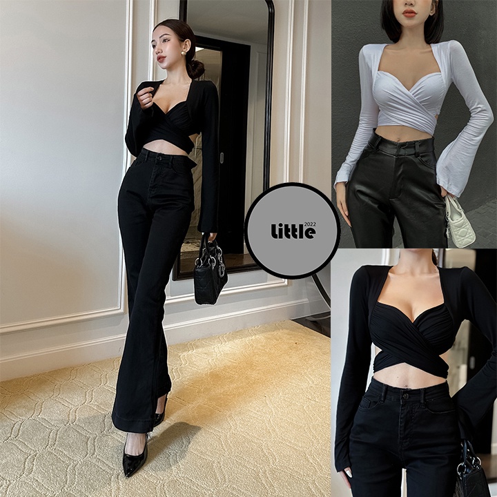 Áo Kiểu Croptop Chất Thun Lụa Mềm Co Giãn 4 Chiều Cột Nơ Eo Bigsize Dưới 80kg "TL"