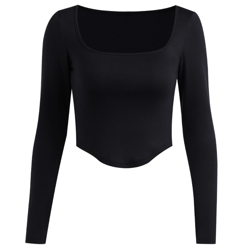 Áo Thun Tay Dài Cổ Chữ U Màu Sắc Đơn Giản Quyến Rũ Cho Nữ