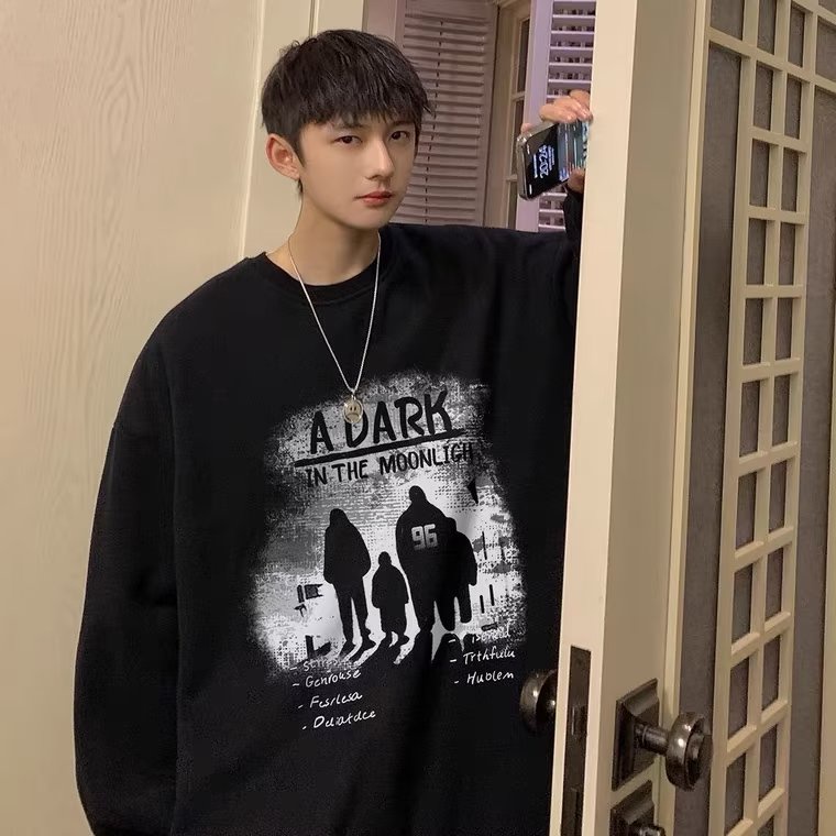 Áo Nỉ Dài Tay Form Rộng In Chữ Phong Cách Hip Hop Đường Phố Hàn Quốc