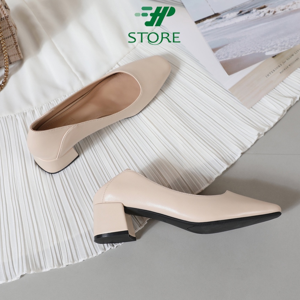 Giày Mũi Vuông Gót Vuông  Da Mềm Gót Mềm - Màu Đen Be Hồng Trắng HP STORE