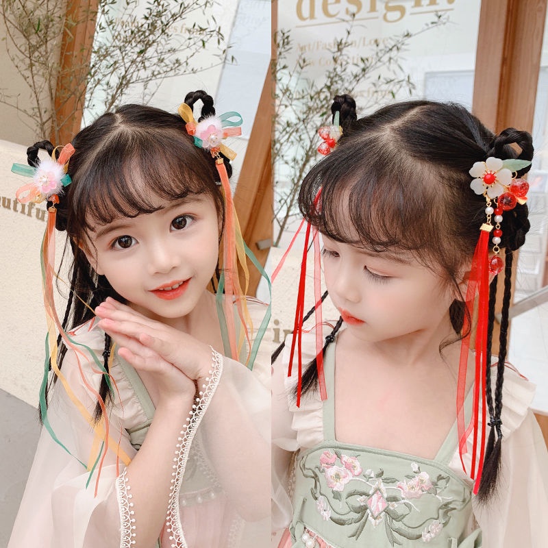 Kẹp Tóc Đính Hoa Tua Rua Phong Cách Trung Hoa Cổ Điển Cho Bé Gái