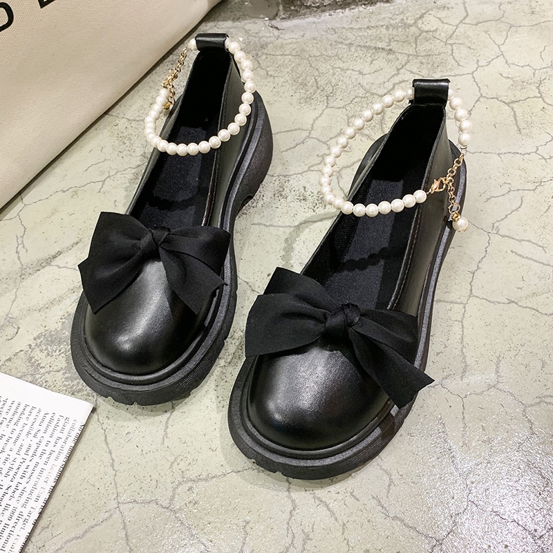 IELGY Giày Da Mũi Tròn Phong Cách Anh Quốc Cho Nữ