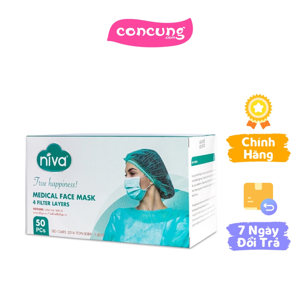 Khẩu trang y tế NIVA 4 lớp SMS hộp 50 cái