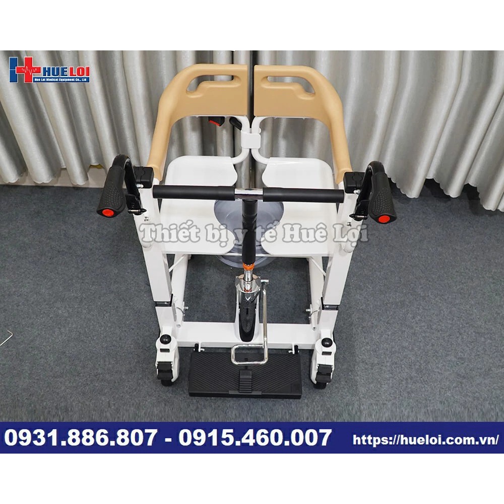 Xe nâng hạ bệnh nhân có bô vệ sinh, xe lăn ghép 2 mảnh, xe lăn