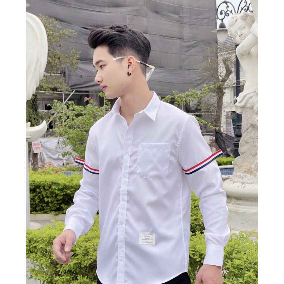 Áo sơ mi trắng nam tay dài phối đẹp, chất kate lụa thời trang quanh năm - TMT SHOP