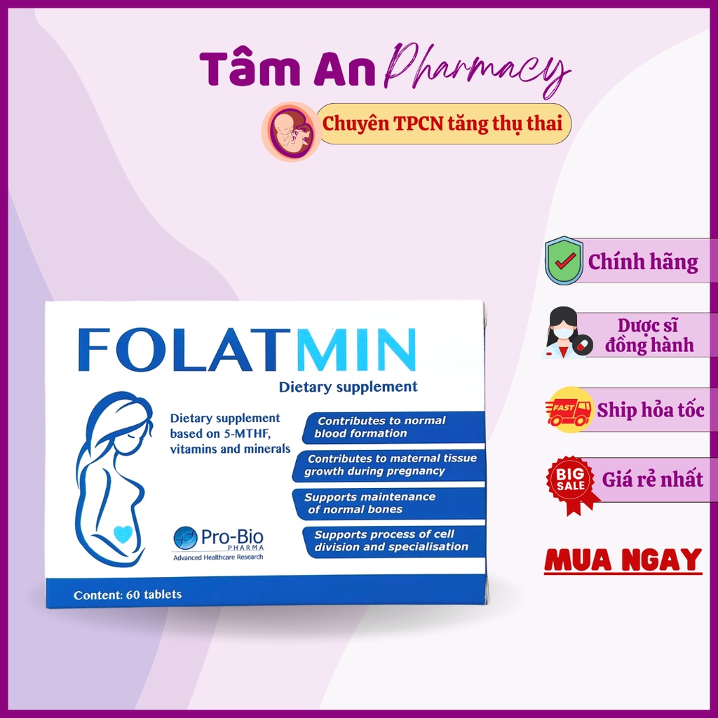 FOLATMIN 5MTHF - Bổ sung dưỡng chất cho mẹ bầu và thai nhi, chống dị tật, lưu, sảy sớm