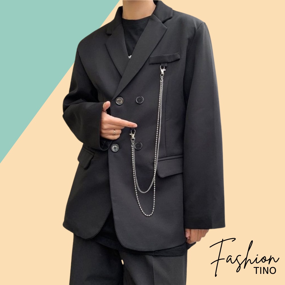 Áo Blazer nam TINO Kèm Xích áo khoác unisex phong cách Hàn Quốc BLZ283