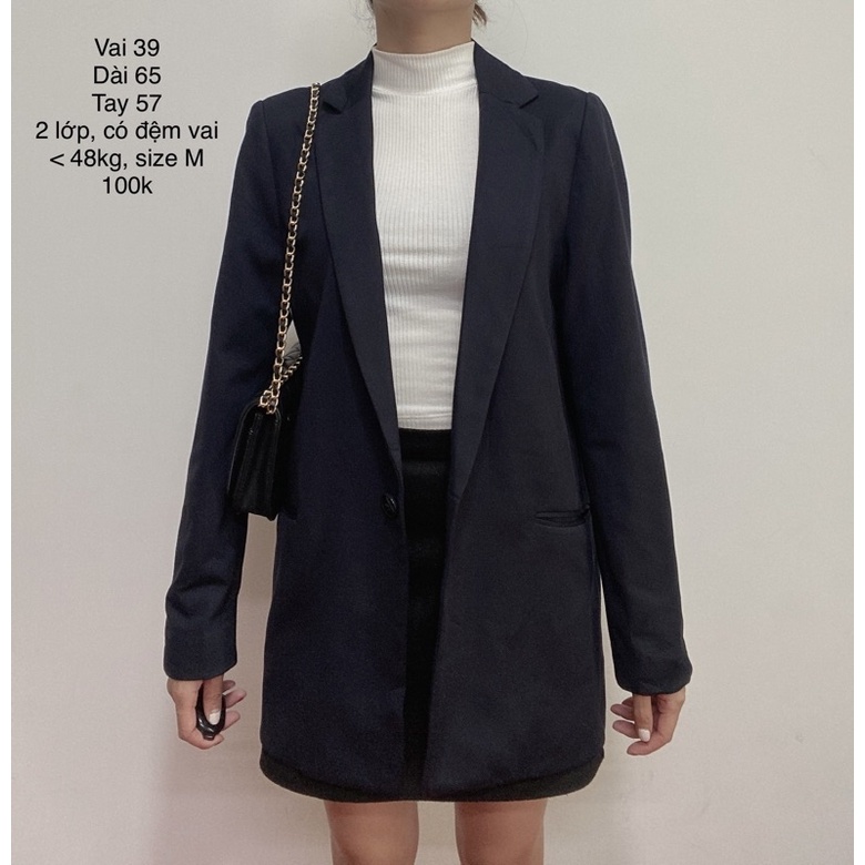 Thanh lý áo blazer nữ vest dài tay khoác ngoài phong cách Hàn Quốc màu đen 2 lớp