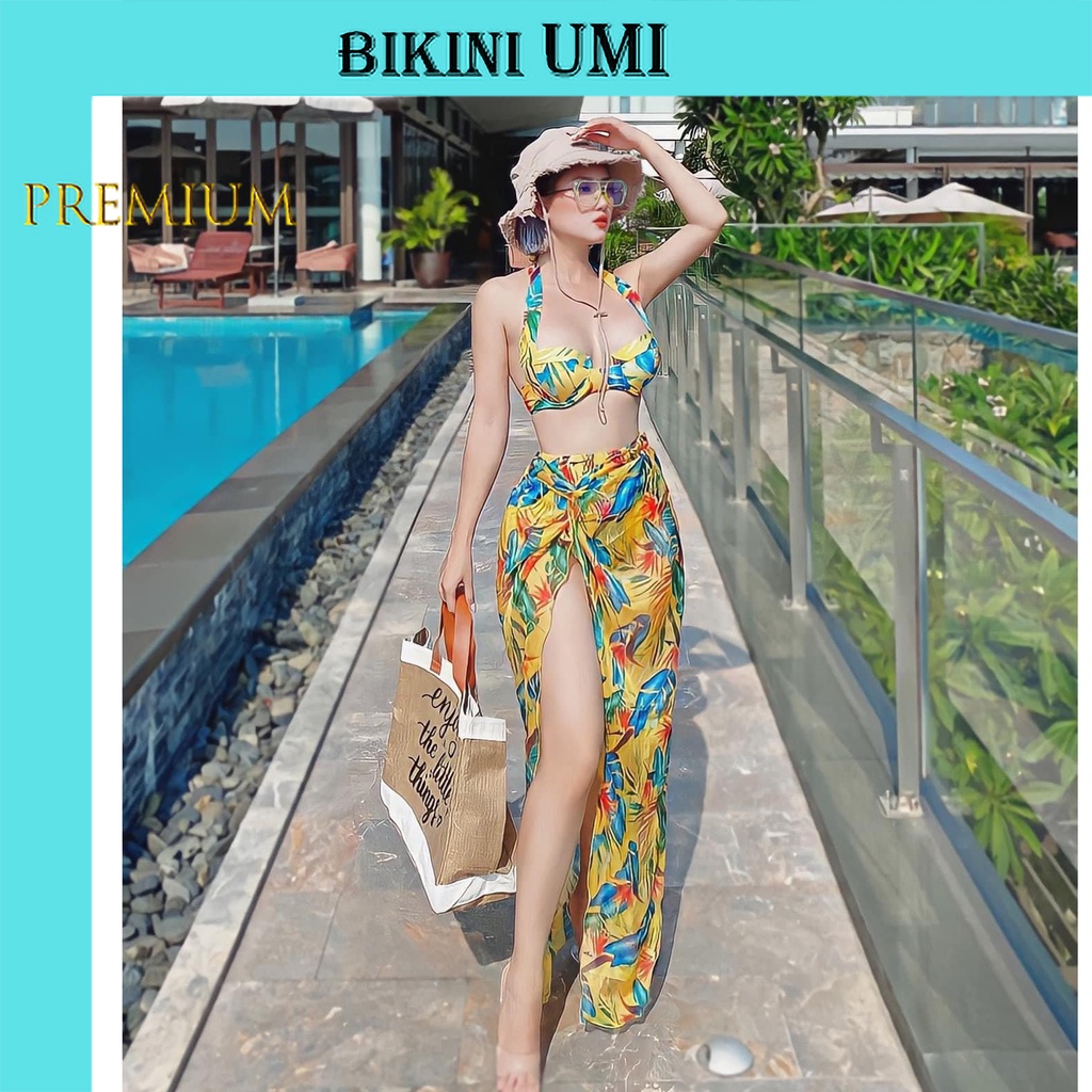 BỘ BIKINI HỌA TIẾT LÔNG VŨ KÈM KHĂN CAO CẤP-BIKINI STORE