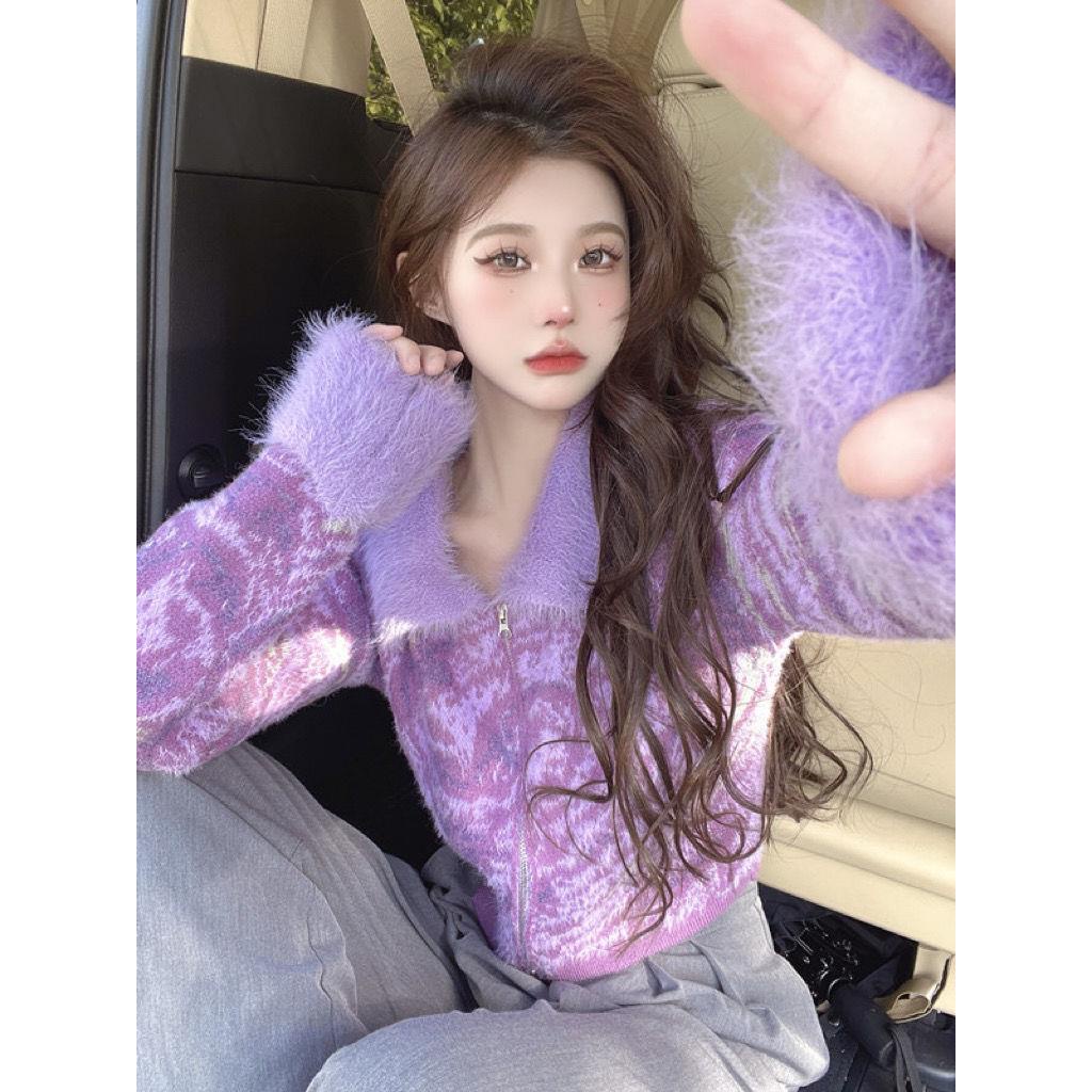 Áo Khoác Cardigan Dệt Kim Cổ Bẻ Màu Nhuộm Mềm Mại Thời Trang Thu Đông Cho Nữ