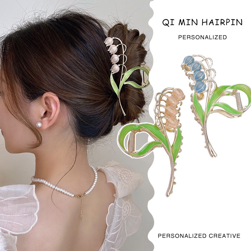 Kẹp tóc Haimeikang đính hoa phong lan và hoa chuông bằng hợp kim kiểu Hàn Quốc mới