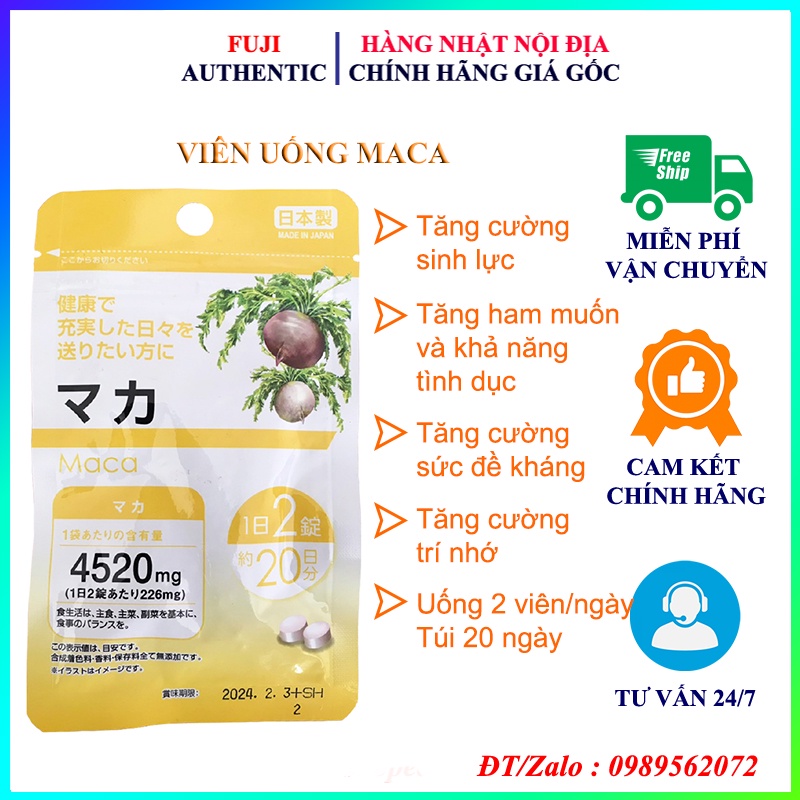 Viên uống Maca bổ thận tráng dương, tăng cường sinh lý nam nữ, hỗ trợ sức khỏe, tăng sức đề kháng, túi 20 ngày