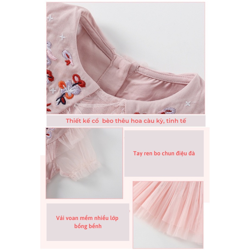 Váy vé gái, đầm ren Malwee siêu mềm nhiều lớp bồng bềnh cổ thêu hoa cầu kì ngọt ngào xinh như búp bê Xu Xu Kids