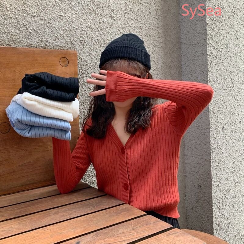 Áo Khoác Cardigan Dệt Kim Tay Dài Cổ Chữ V Dáng Ôm Phong Cách Hàn Quốc Thời Trang Mùa