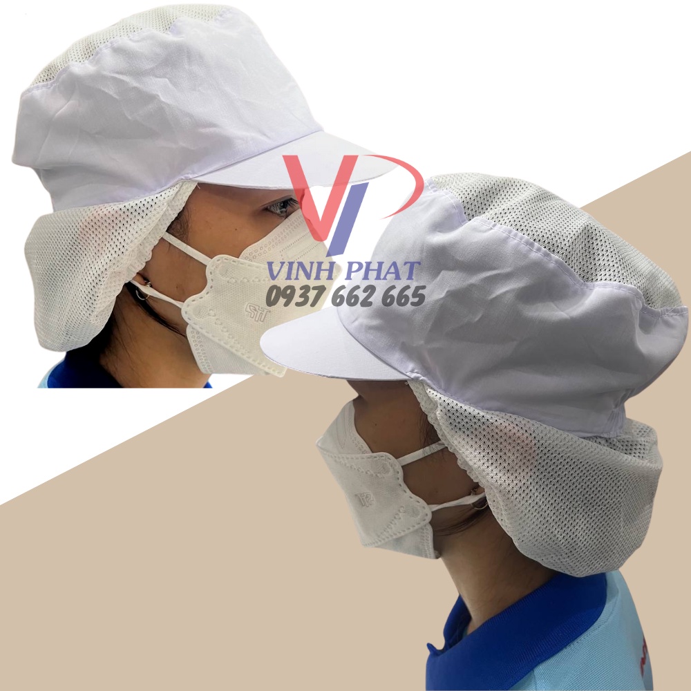 Nón Vải Lưới Dài Trùm Tóc Công Nhân SX Thực Phẩm, Thuỷ Sản Màu Trắng  - Mũ Lưới Dài Màu Trắng - Hình thật, có sẵn.