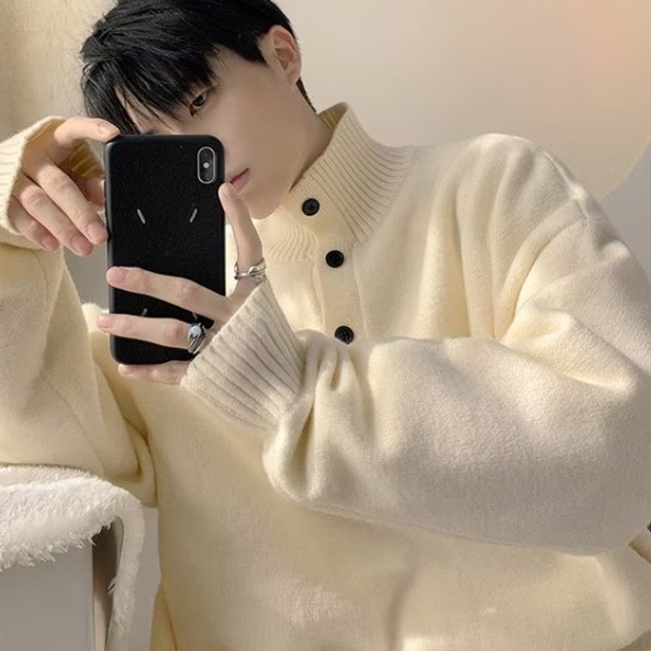【3 màu】sweater nam Hàn Quốc from rộng simple unisex áo dài tay áo dài tay vòng cổ chất lượng cao bông hàng trăm hai màu bất thường cảm giác thiết kế