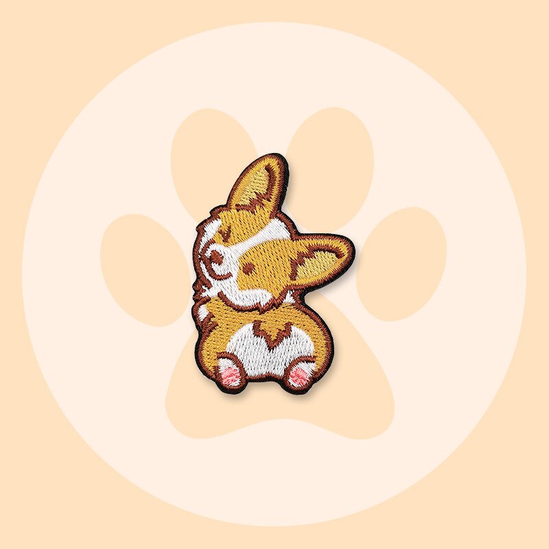 Sticker ủi thêu hình logo chú chó con Corgi Chibi dễ thương cute - Patch ủi quần áo balo H24