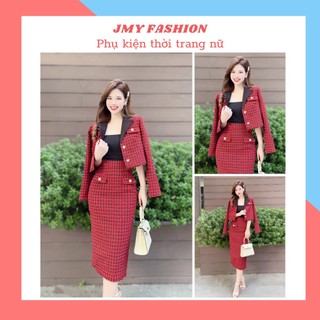 S186 Set dạ đỏ tweed nữ [kèm ảnh thật + video] set dáng dài tiểu thư sang chảnh -  TH MC&Hà Thanh