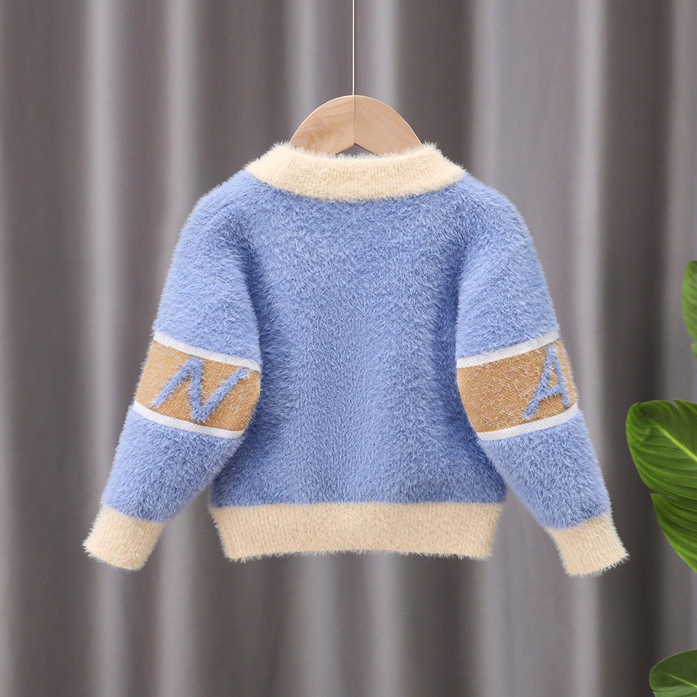 Áo Sweater Dệt Kim Vải Lông Chồn Thời Trang Mùa Đông 2022 Mới Cho Bé Trai