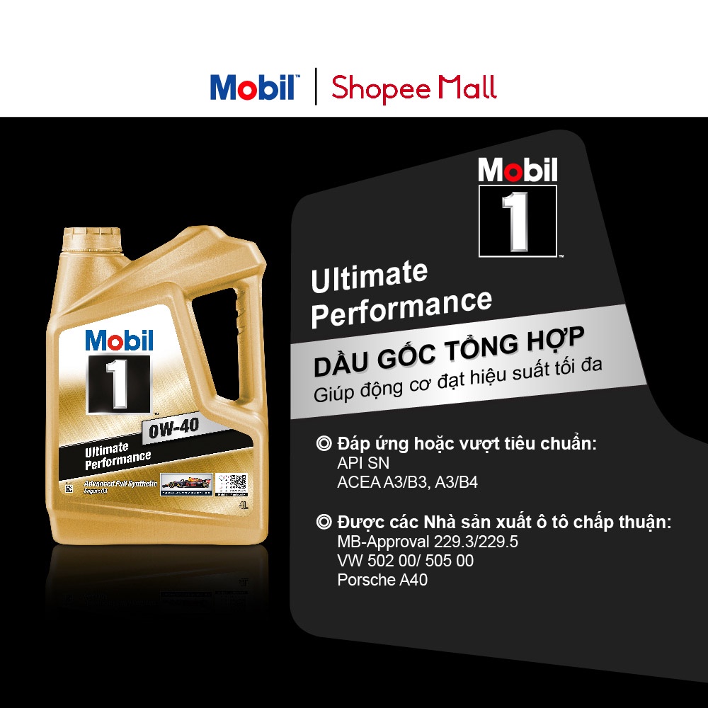 Dầu nhớt xe ô tô MOBIL 1 0W40 Ultimate Performance 1L&amp;4L