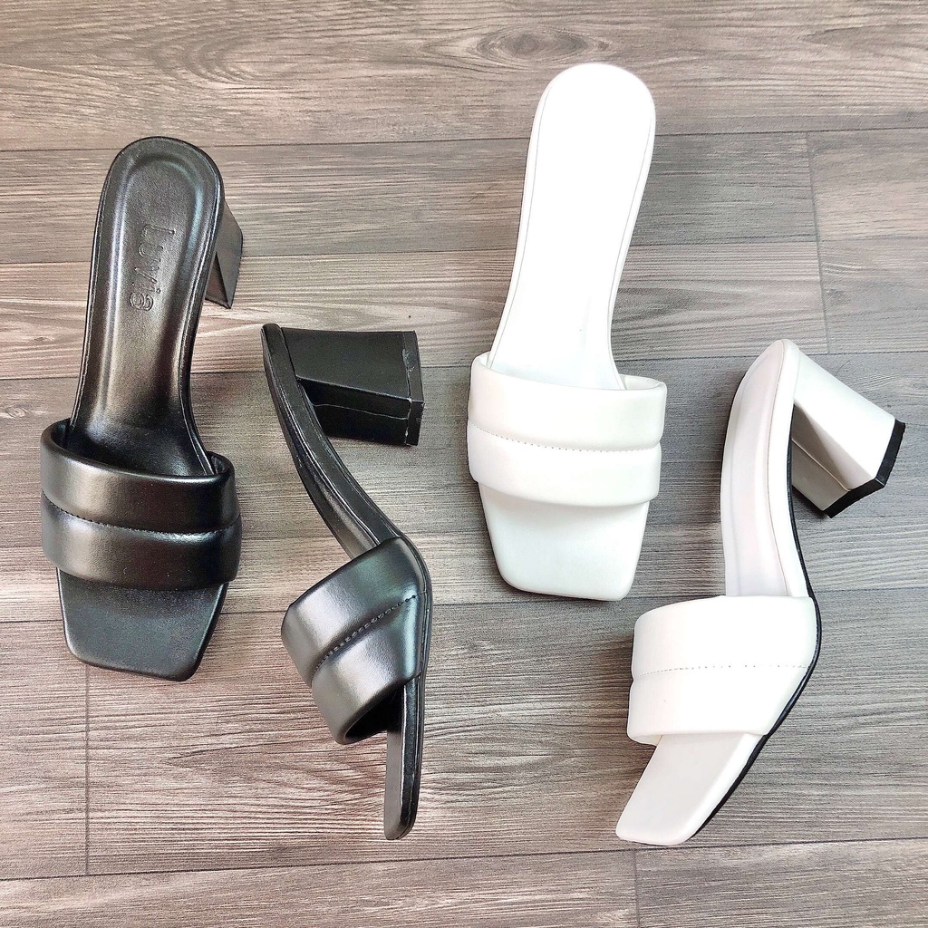 Guốc 7 phân đế vuông có quai độn mút êm chân Avela 35CG