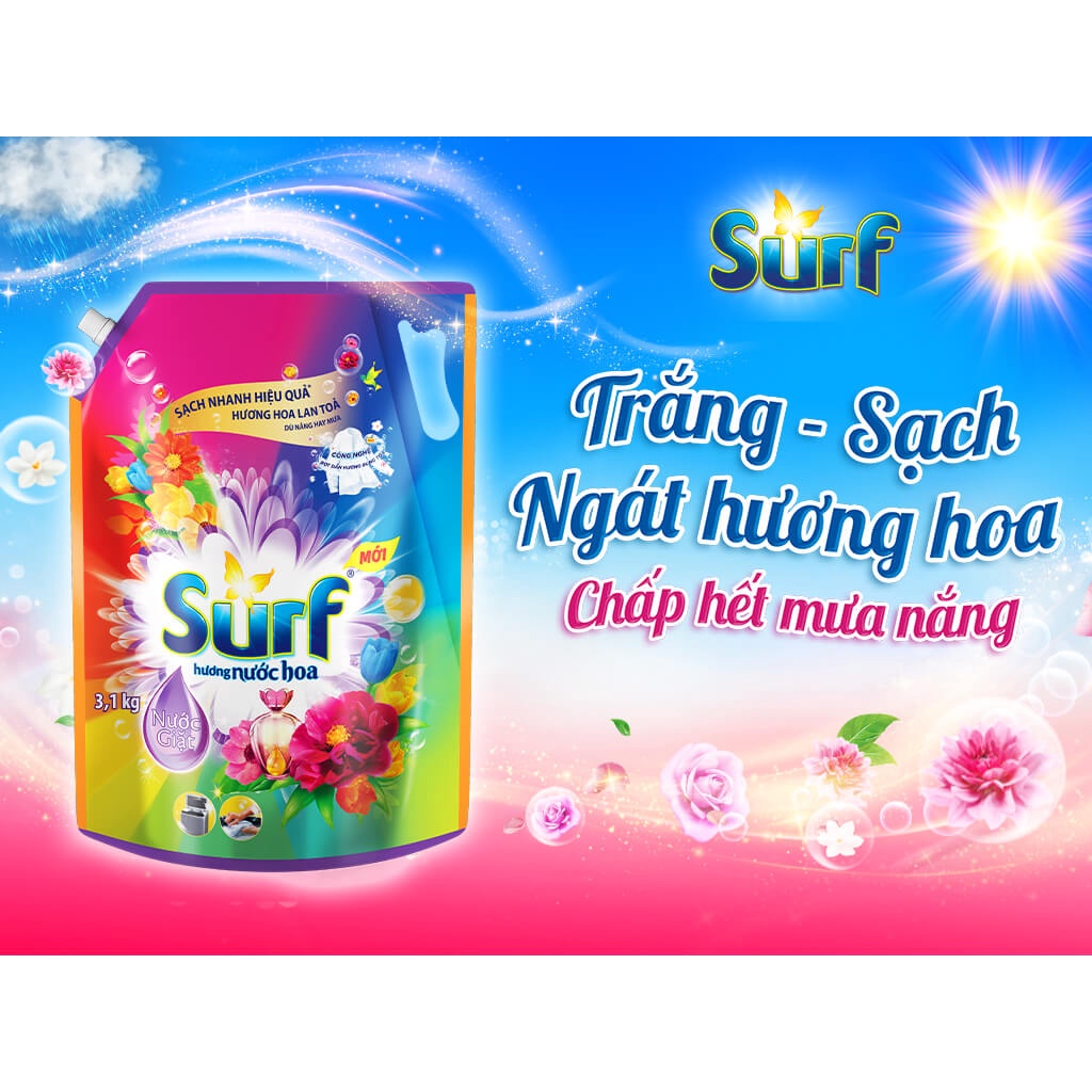 Nước Giặt Surf Hương Nước Hoa Túi 3.1Kg, 3.3kg, 3,5kg