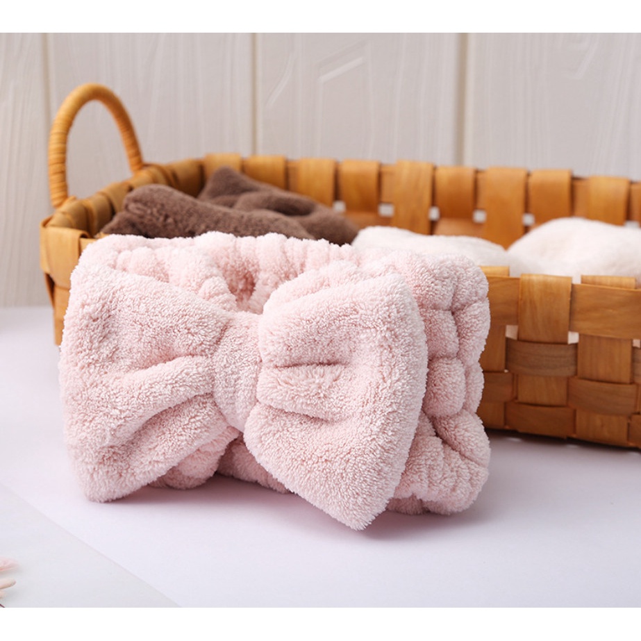 Băng đô rửa mặt vải nhung mẫu nơ trơn xịn mềm mịn dễ thương bờm turban cố định tóc co dãn