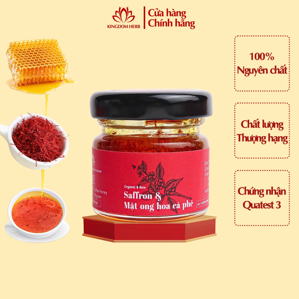 Mật ong ngâm saffron Kingdom Herb chính hãng, nhụy hoa nghệ tây mật ong hộp 40g - KQ