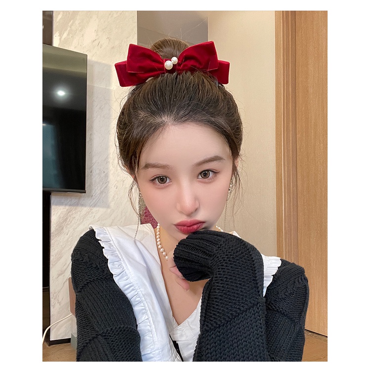 Kẹp Tóc Nơ Màu Đen Bằng Nhung Thời Trang Thu Đông Cho Nữ