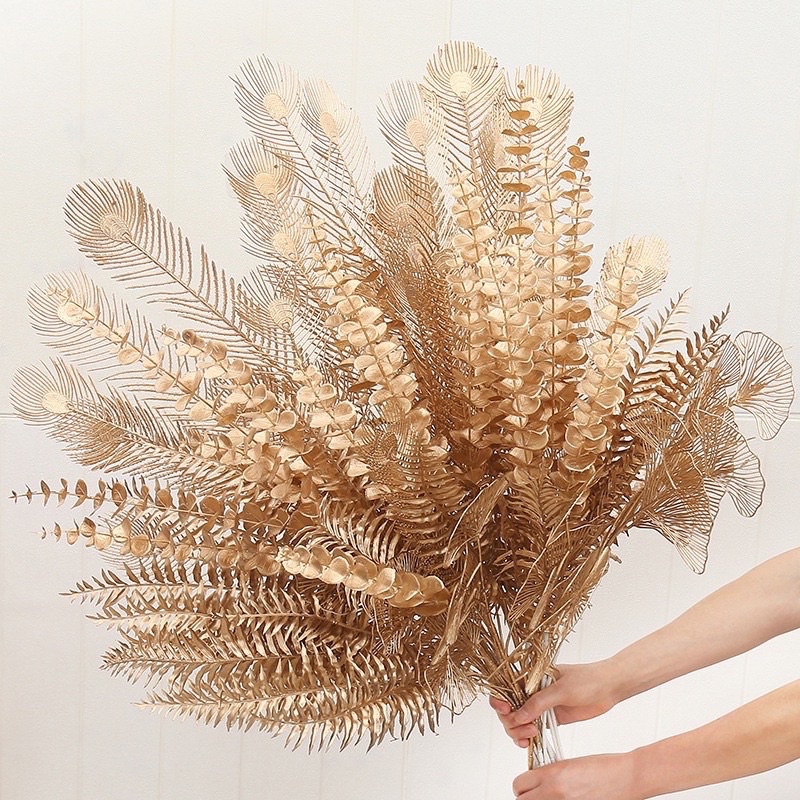 (QUẢ MỌNG ĐẸP-LÁ MAY MẮN) Cành đào đông đỏ loại lớn, cành lá vàng kim, phụ kiện decor trang trí tết đẹp, đạo cụ chụp ảnh