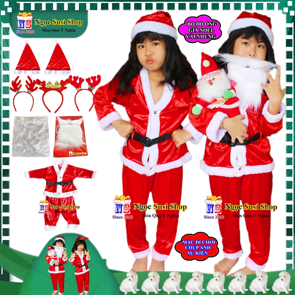 BỘ ĐỒ NOEL CHO BÉ CHẤT VẢI NHUNG CAO CẤP TỪ 1 - 10 TUỔI - QUẦN ÁO ÔNG GIÀ NOEL MẶC ĐI CHƠI CHỤP ẢNH