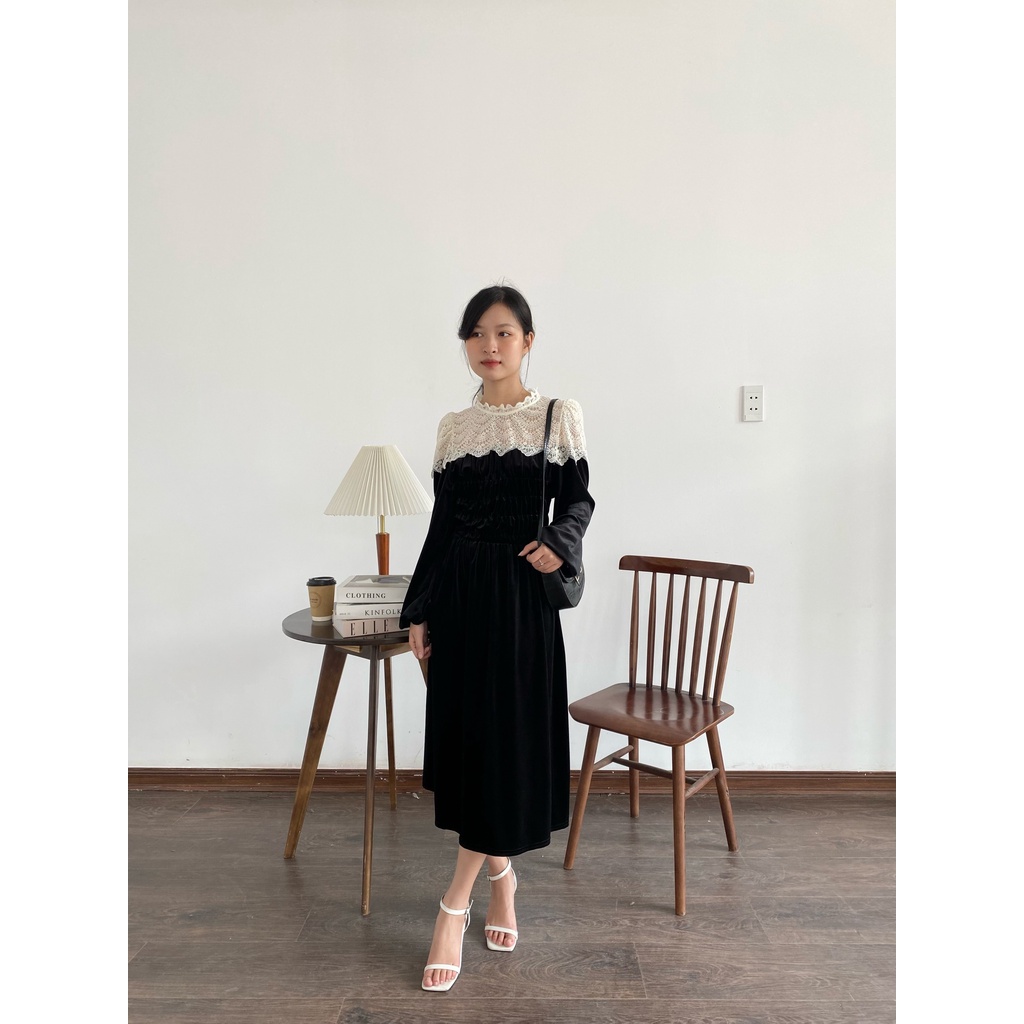 ĐẦM NHUNG VAI REN DÀI | lim.studio