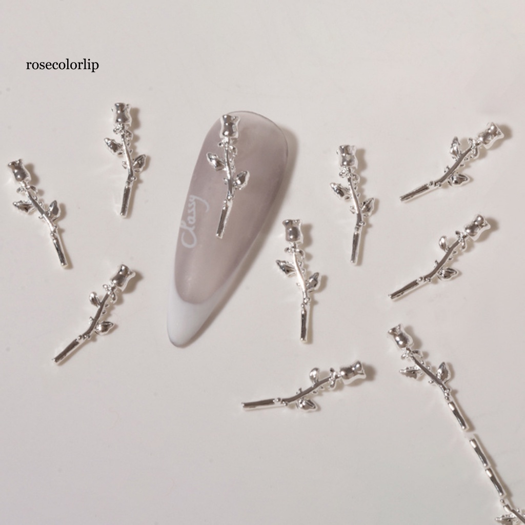 Set 10 Phụ Kiện Trang Trí Móng Tay 3D Hình Hoa Hồng Màu Sắc Tươi Sáng Lâu Trôi