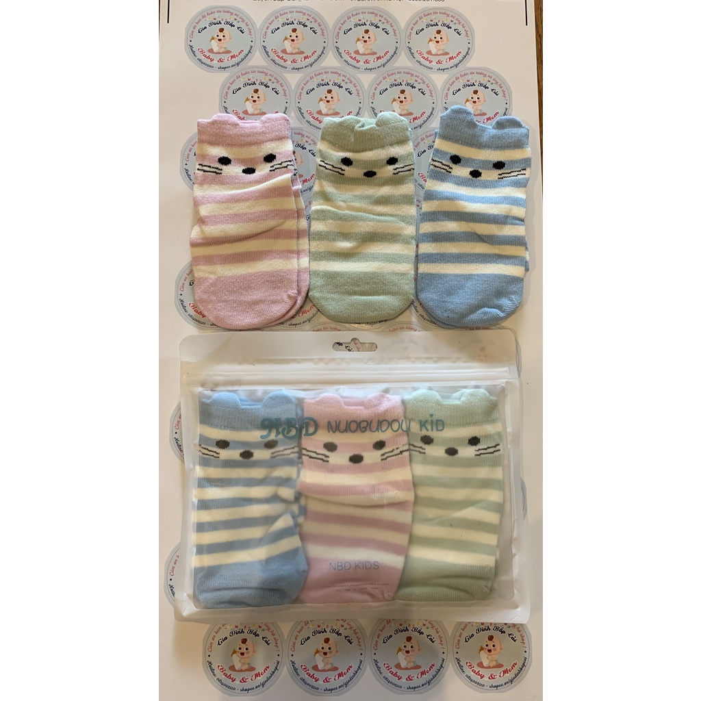 Set 3 đôi tất chống trơn trượt NBD Moubudou Kid cho bé từ