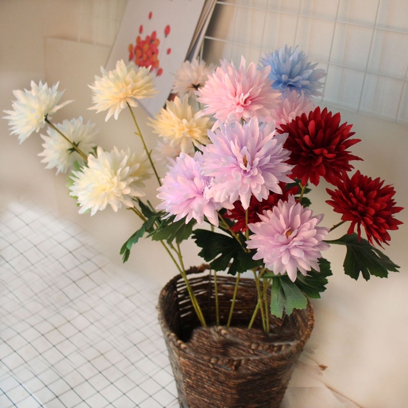 Đầu Bông Hoa Thược Dược, Cúc Pha Lê- hoa lụa giả trang trí