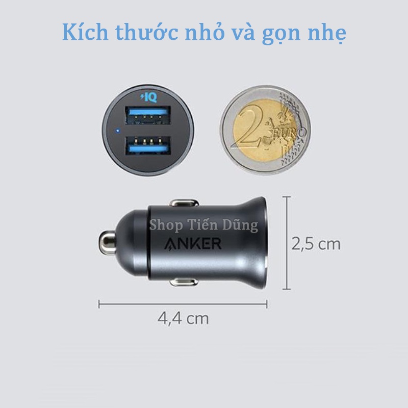 Tẩu sạc ô tô xe hơi nhanh Anker A2732 Công suất 35w có 2 cổng USB và Type-C Hàng Chính Hãng Bảo Hành 12 Tháng