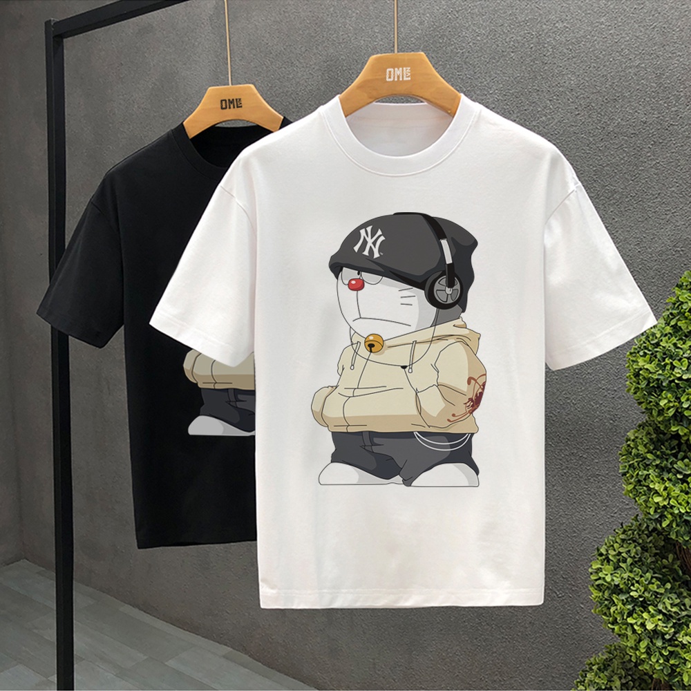 Áo thun tay lỡ Unisex Doraemon - Áo thun Cotton 100% cao cấp màu trắng đen - Áo phông from rộng nam và nữ