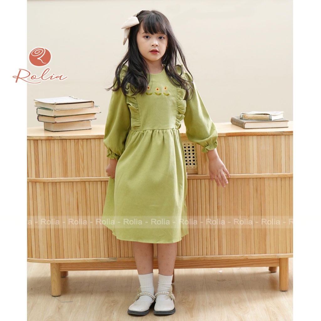 Váy bé gái thêu hoa Princess Dress ROLIA chất nhung mềm dày dặn dài tay mùa thu VT120