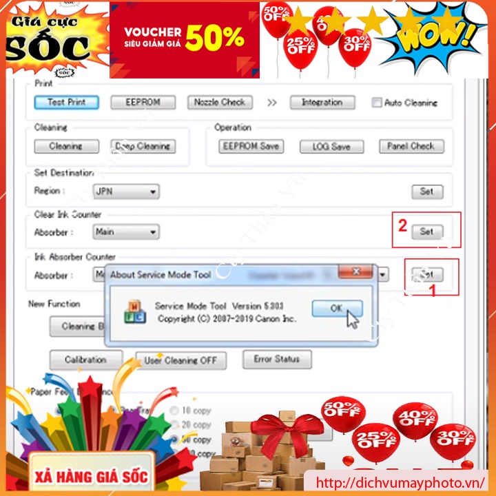 Key reset counter date thải bộ đếm máy in phun màu Canon G1010 IX 6770 IX 6860 TS 8030 MG 6130 MG 6230 ... Chuẩn nhanh