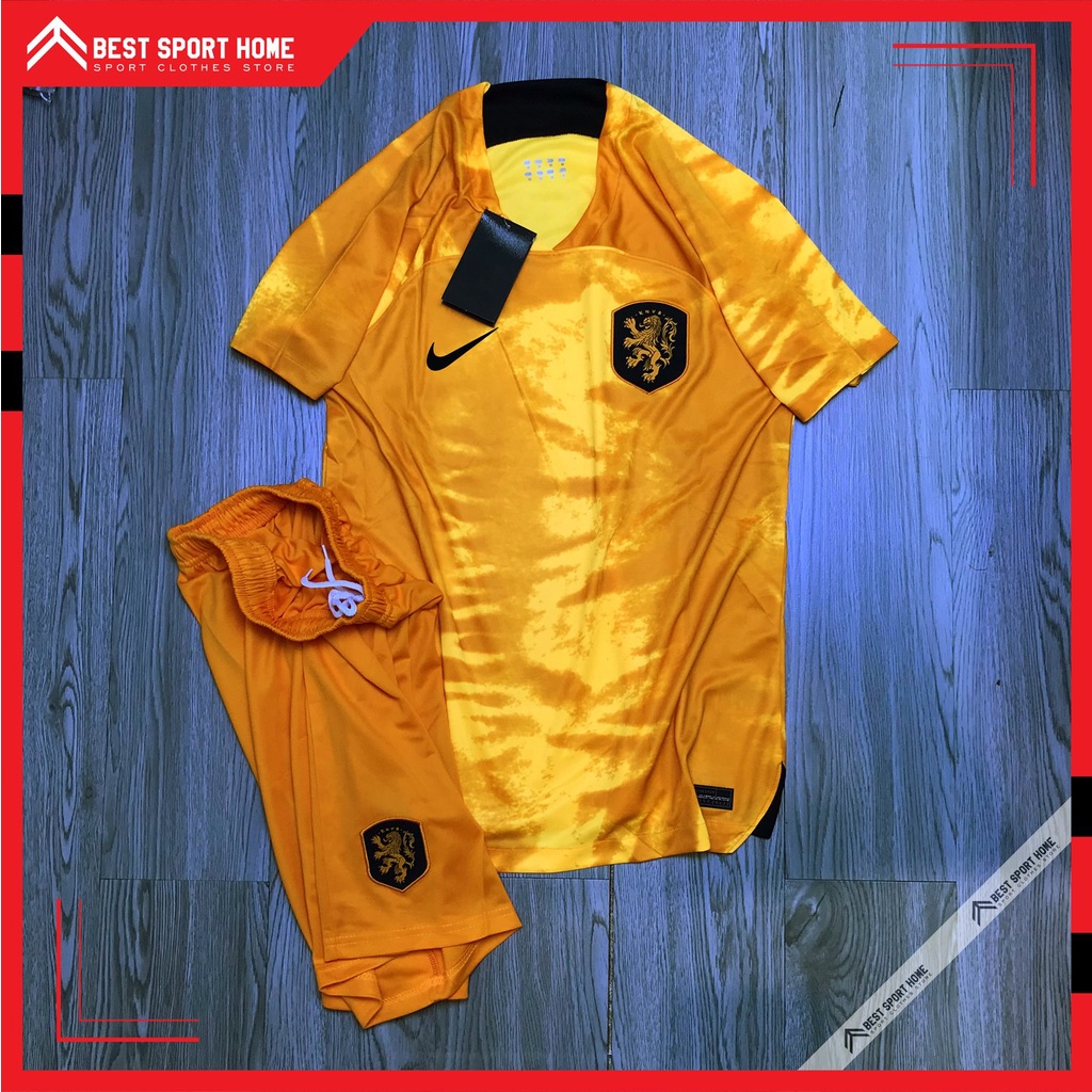 Set quần áo bóng đá Hà Lan sân nhà 2022/23 - Vải Climacool màu cam form Âu - In ấn tên số theo yêu cầu