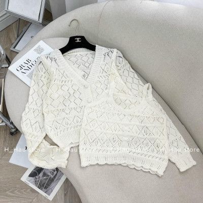 Sét len cặp hoạ tiết gân trám v kèm áo dây