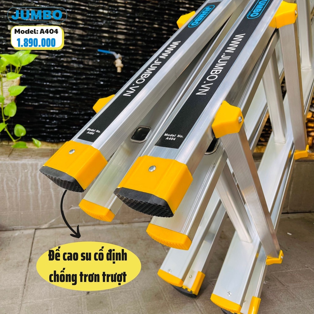 Thang nhôm chữ A rút lồng Jumbo A404, Sumika SKM404 chiều cao chữ A 2m, chiều cao chữ I 4m, Bảo hành 2 năm