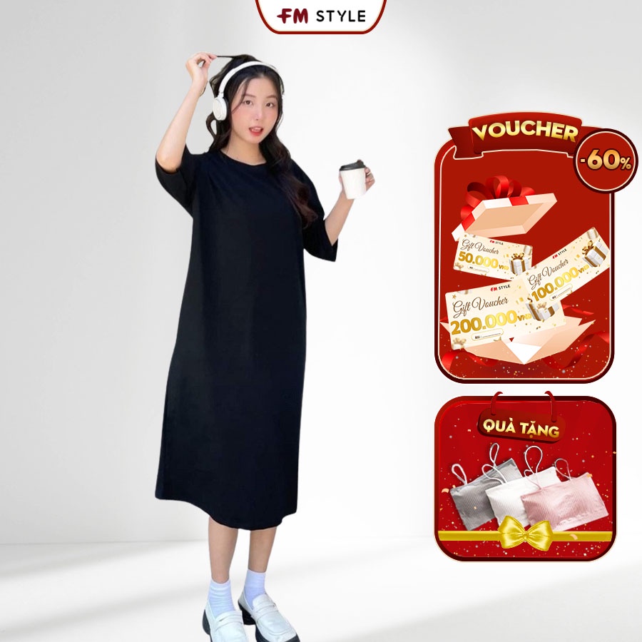 Đầm suông nữ FM Style form rộng tay lỡ big size phong cách Hàn Quốc basic thời trang 206100101