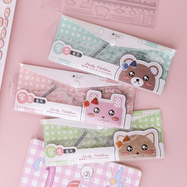 Thước Kẻ Cute Bộ Full Combo 4 Món Có Túi Đựng Họa Tiết Dễ Thương Cho Học Sinh - Vy Shop