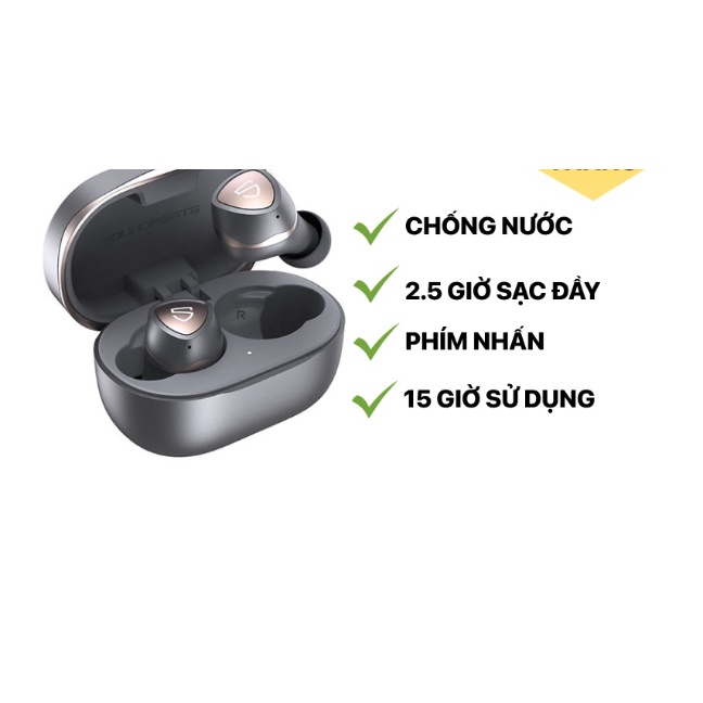 Thanh lý Tai nghe Bluetooth TWS Nhét tai Soundpeats Sonic Xám Chống nước IPX5 Chính hãng