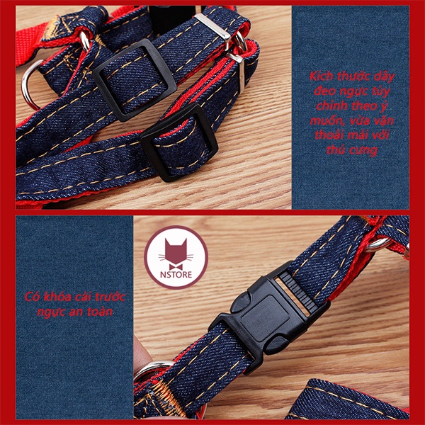 Dây Đai Dắt Chó Mèo Đi Dạo Vải Denim 120cm ( Cho Thú Cưng 5-10kg )