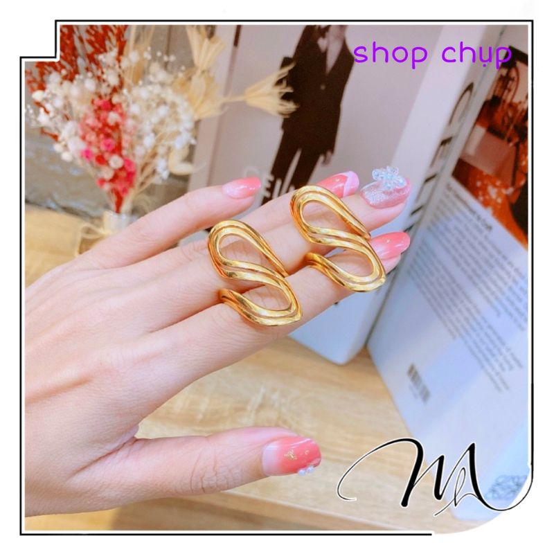 Nhẫn nữ Titan lượn sóng kép rỗng cá tính - Măng's House N03