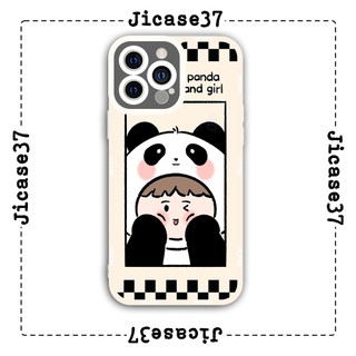 Ốp lưng iphone và samsung xiaomi oppo cạnh vuông Jicase Cô bé gấu trúc 